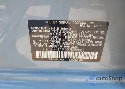 2019 Subaru Crosstrek 2.0I Limited from USA, damaged, VIN JF2GTANC3KH288665